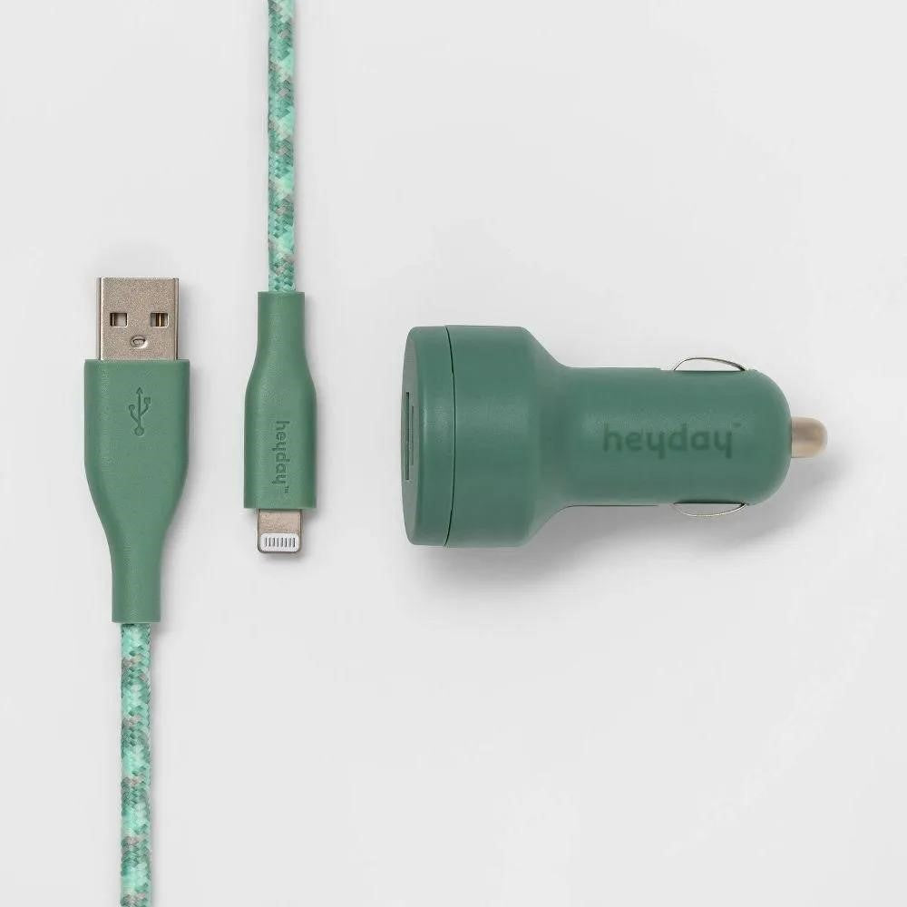 6' to USB-A Cable 2-Port 3.1A Car Charger - heyday Evergreen